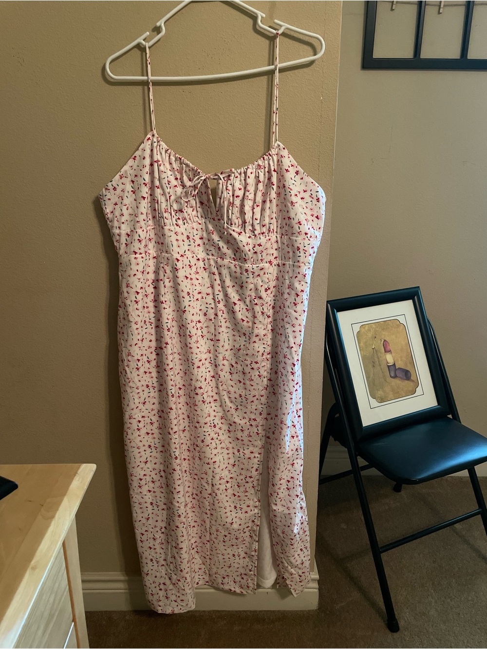 Women's Pink Floral Slip Dress with Spaghetti Straps
